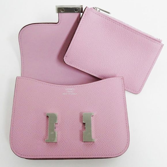 Hermes Constance Slim Compact Wallet Accessory Mauve Silvestre Silver Pink - Picture 5 of 6